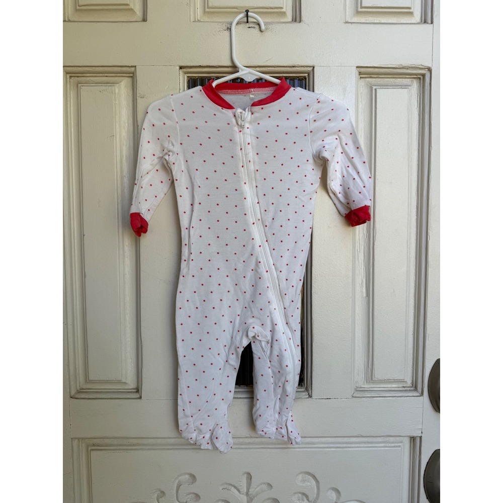 Milkberry Baby Romper White Red Polka Dot‎ Zip Footed Pajamas Onesie Size 3-6 M